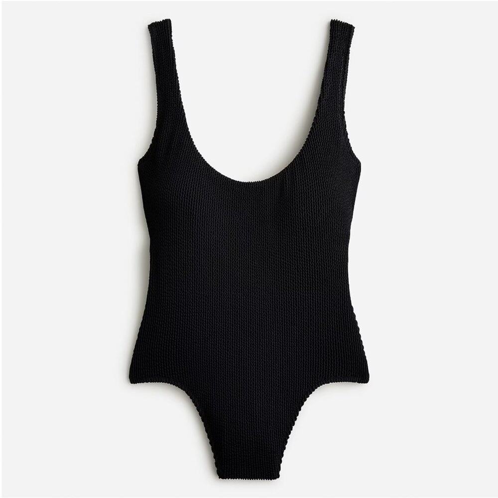 NWT J. CREW Scrunchie Classic Scoopneck Onepiece Swimsuit Textured Black 16